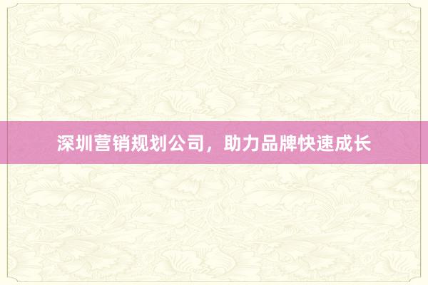 深圳营销规划公司，助力品牌快速成长